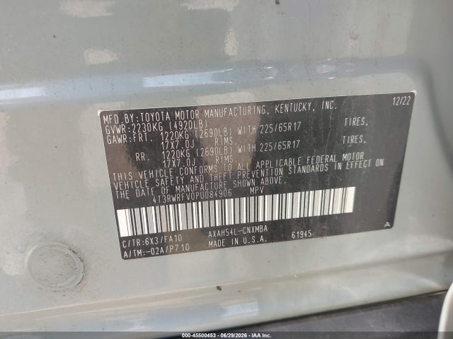 45500453 :رقم المزاد ، 4T3RWRFV0PU084906 vin ، 2023 Toyota Rav4 Hybrid Xle مزاد بيع