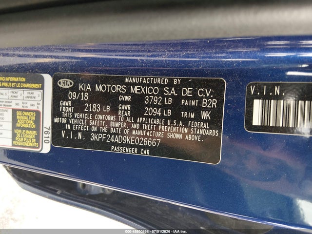 45500498 :رقم المزاد ، 3KPF24AD9KE026667 vin ، 2019 Kia Forte Lxs مزاد بيع