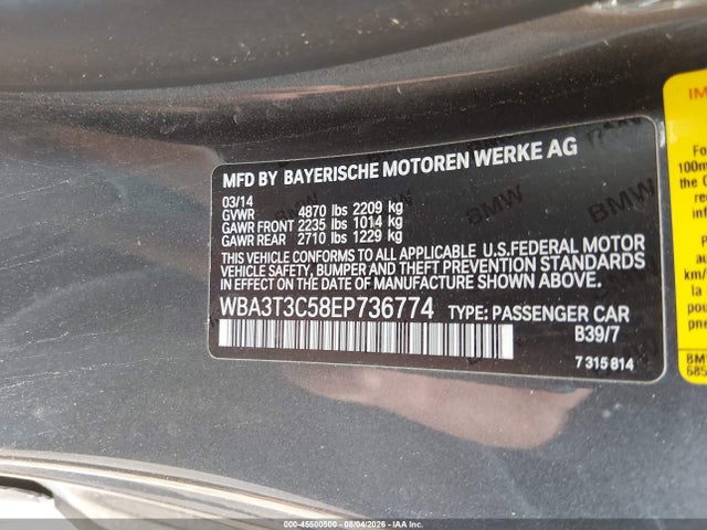 45500500 :رقم المزاد ، WBA3T3C58EP736774 vin ، 2014 Bmw 435i مزاد بيع