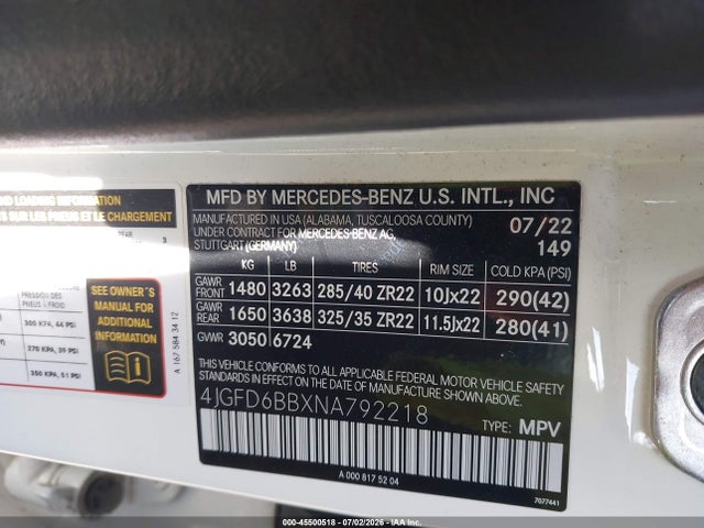 Aukcja sprzedaży 2022 Mercedes-benz Amg Gle 53 Coupe 4matic, vin: 4JGFD6BBXNA792218, numer aukcji: 45500518