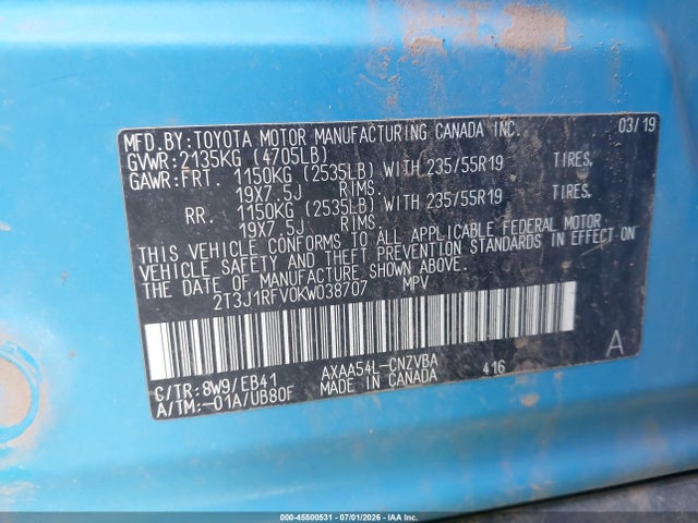 2T3J1RFV0KW038707 Toyota Rav4 Adventure