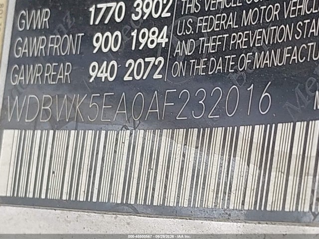 Aukcja sprzedaży 2010 Mercedes-benz Slk 300, vin: WDBWK5EA0AF232016, numer aukcji: 45500567