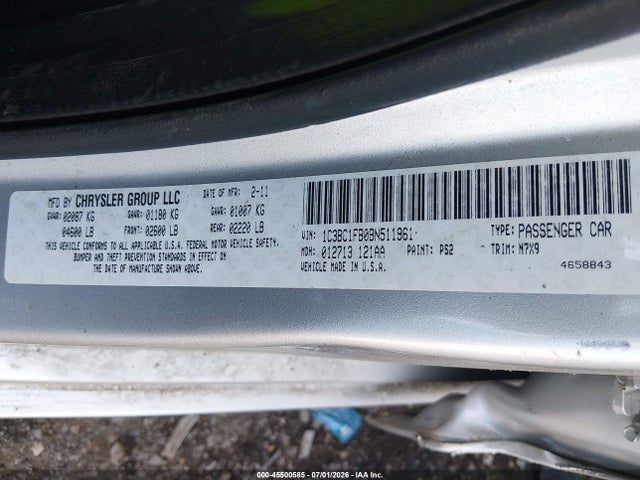 2011 Chrysler 200 Touring მანქანა იყიდება აუქციონზე, vin: 1C3BC1FB0BN511961, აუქციონის ნომერი: 45500585