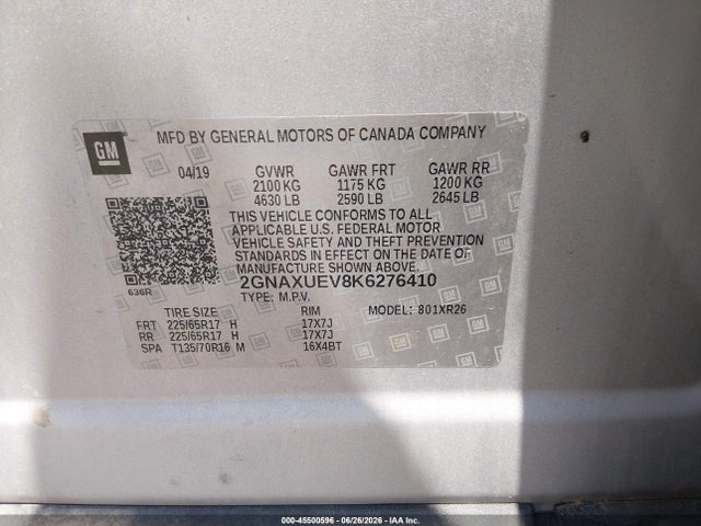 Chevrolet EQUINOX LT 2019 2GNAXUEV8K6276410 Image 9