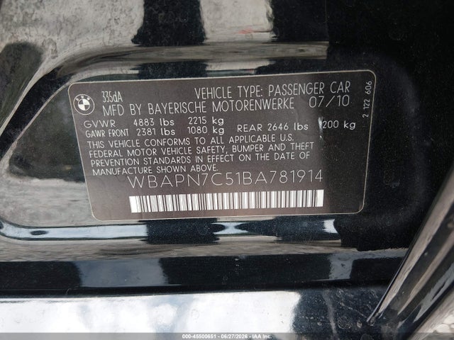 Продаж на аукціоні авто 2011 Bmw 335d, vin: WBAPN7C51BA781914, номер лоту: 45500651