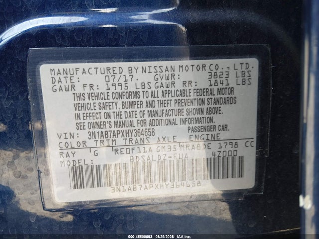 Продаж на аукціоні авто 2017 Nissan Sentra Sv, vin: 3N1AB7APXHY364658, номер лоту: 45500693