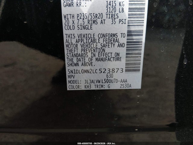 Продажа на аукционе авто 2020 Infiniti Qx60 Luxe, vin: 5N1DL0MN2LC523873, номер лота: 45500705