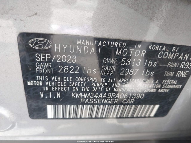 Продажа на аукционе авто 2024 Hyundai Ioniq 6 Sel, vin: KMHM34AA9RA061390, номер лота: 45500708
