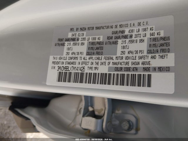 45500759 :رقم المزاد ، 3MVDMBBLXTM141425 vin ، 2026 Mazda Cx-30 2.5 S Select Sport مزاد بيع