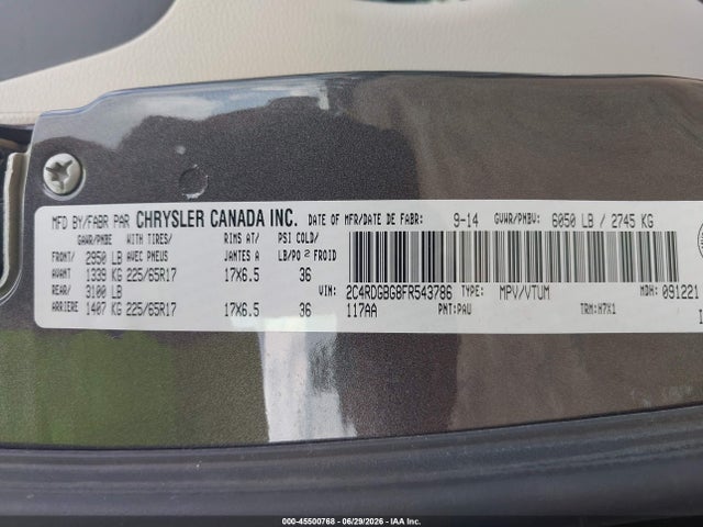 Aukcja sprzedaży 2015 Dodge Grand Caravan Se/sxt, vin: 2C4RDGBG8FR543786, numer aukcji: 45500768