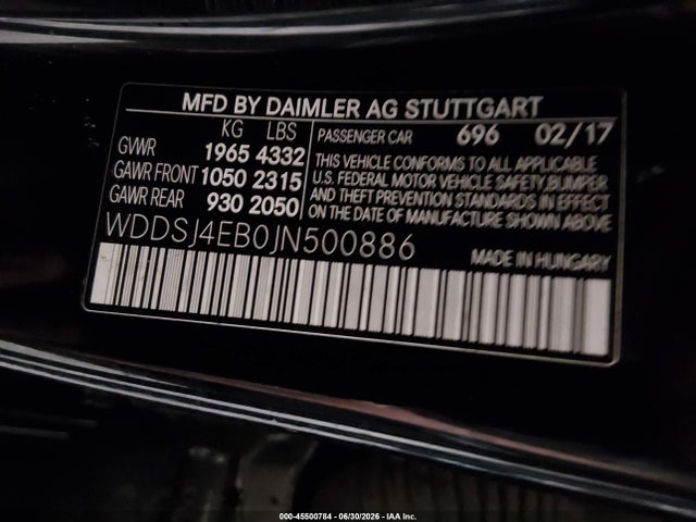 WDDSJ4EB0JN500886 Mercedes-Benz CLA 250
