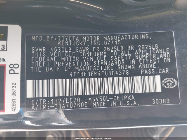 Toyota CAMRY XSE 2015 4T1BF1FK4FU104378 Image 9