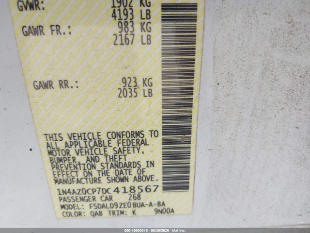 45500815 :رقم المزاد ، 1N4AZ0CP7DC418567 vin ، 2013 Nissan Leaf Sv مزاد بيع