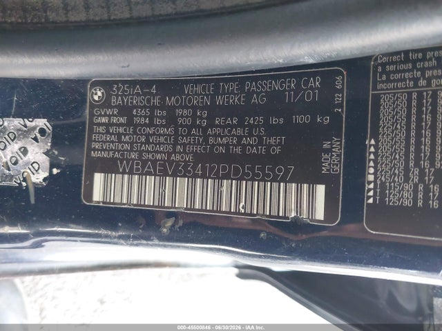 Aukcja sprzedaży 2002 Bmw 325i, vin: WBAEV33412PD55597, numer aukcji: 45500846