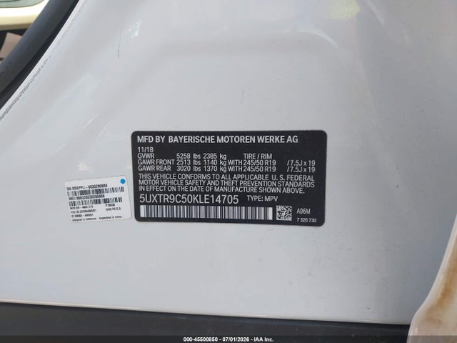 Продажа на аукционе авто 2019 Bmw X3 Xdrive30i, vin: 5UXTR9C50KLE14705, номер лота: 45500850