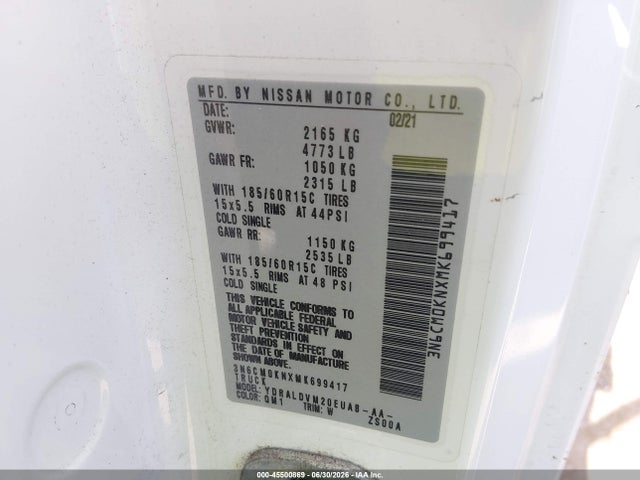 3N6CM0KNXMK699417 Nissan Nv200 Cargo S Xtronic Cvt