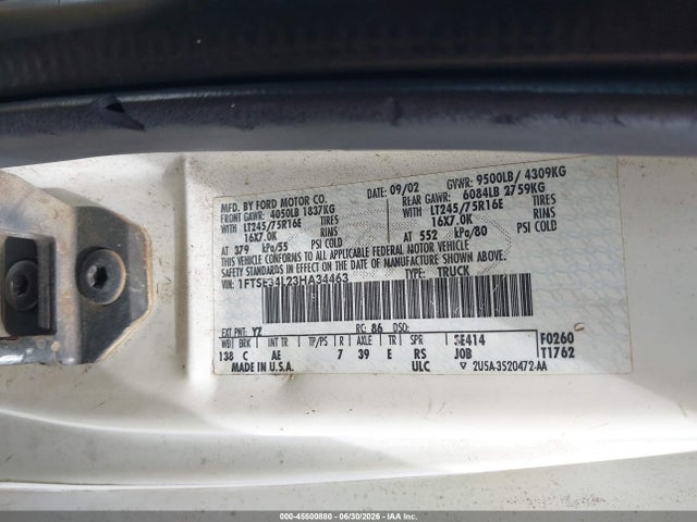 Продажа на аукционе авто 2003 Ford E-350 Super Duty Commercial/recreational, vin: 1FTSE34L23HA34463, номер лота: 45500880