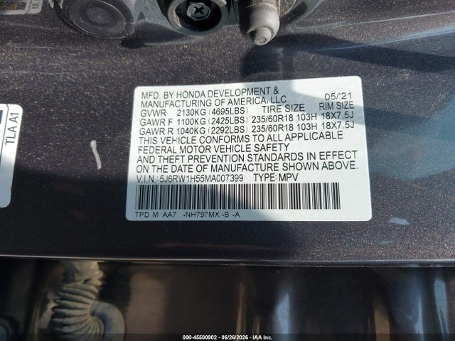 5J6RW1H55MA007399 Honda Cr-v 2wd Ex