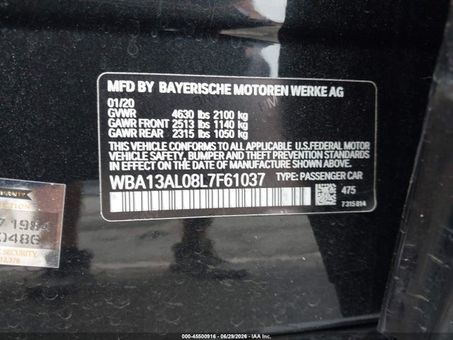Aukcja sprzedaży 2020 Bmw M235i Gran Coupe Xdrive, vin: WBA13AL08L7F61037, numer aukcji: 45500916
