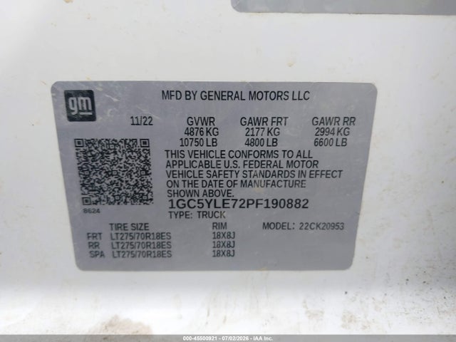 1GC5YLE72PF190882 Chevrolet Silverado 2500hd 4wd Long Bed Wt