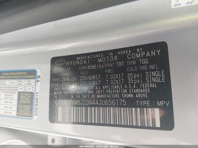 KM8J23A44JU656175 Hyundai TUCSON SE