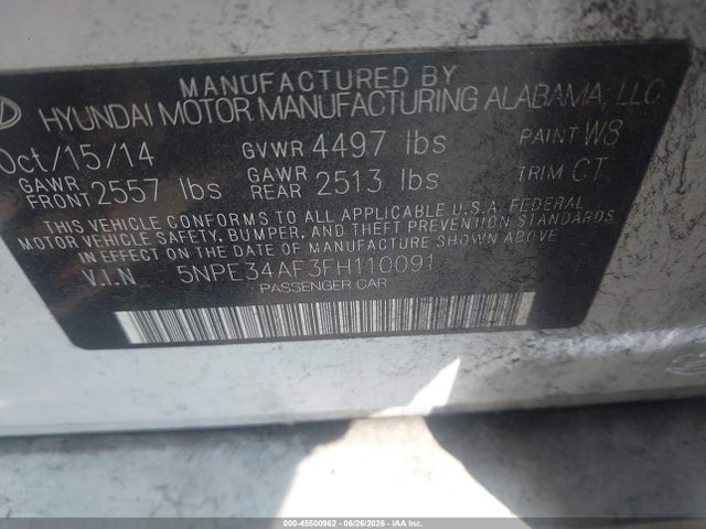 Продажа на аукционе авто 2015 Hyundai Sonata Sport, vin: 5NPE34AF3FH110091, номер лота: 45500962