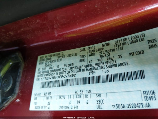 1FTEW1EF3FFC76492 Ford F-150 King Ranch/lariat/platinum/xl/xlt