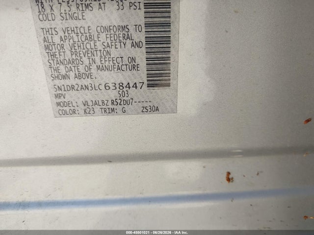 5N1DR2AN3LC638447 Nissan Pathfinder S 2wd
