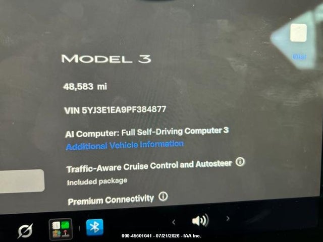 45501041 :رقم المزاد ، 5YJ3E1EA9PF384877 vin ، 2023 Tesla Model 3 Rear-wheel Drive مزاد بيع