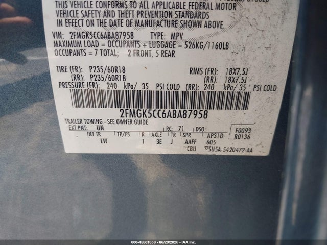 Продаж на аукціоні авто 2010 Ford Flex Sel, vin: 2FMGK5CC6ABA87958, номер лоту: 45501050