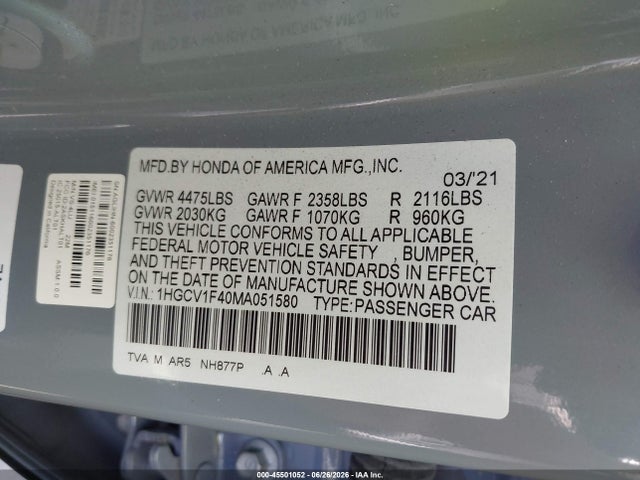 1HGCV1F40MA051580 Honda Accord Sport Special Edition