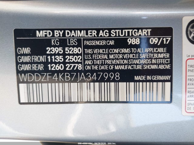 45501064 :رقم المزاد ، WDDZF4KB7JA347998 vin ، 2018 Mercedes-benz E 300 4matic مزاد بيع