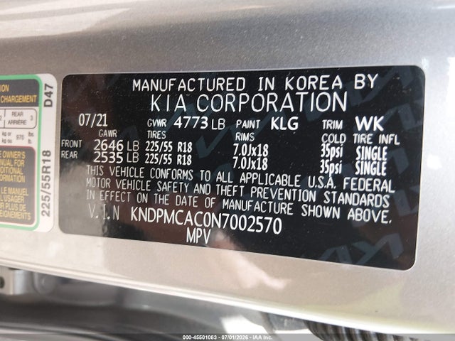 2022 Kia Sportage Lx მანქანა იყიდება აუქციონზე, vin: KNDPMCAC0N7002570, აუქციონის ნომერი: 45501083