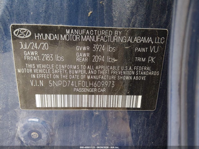 5NPD74LF0LH609973 Hyundai ELANTRA SE