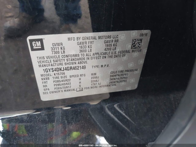 Auction sale of the 2016 Cadillac Escalade Platinum, vin: 1GYS4DKJ4GR462149, lot number: 45501143