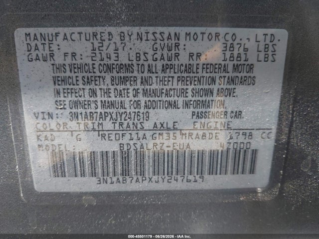 3N1AB7APXJY247619 Nissan SENTRA SR
