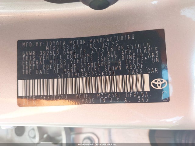 5YFB4MDE8SP276798 Toyota COROLLA LE