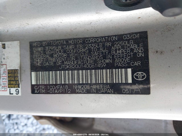 Aukcja sprzedaży 2004 Toyota Prius, vin: JTDKB20U140061459, numer aukcji: 45501279