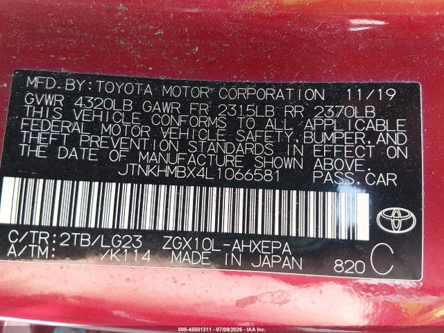 Aukcja sprzedaży 2020 Toyota C-hr Limited, vin: JTNKHMBX4L1066581, numer aukcji: 45501311