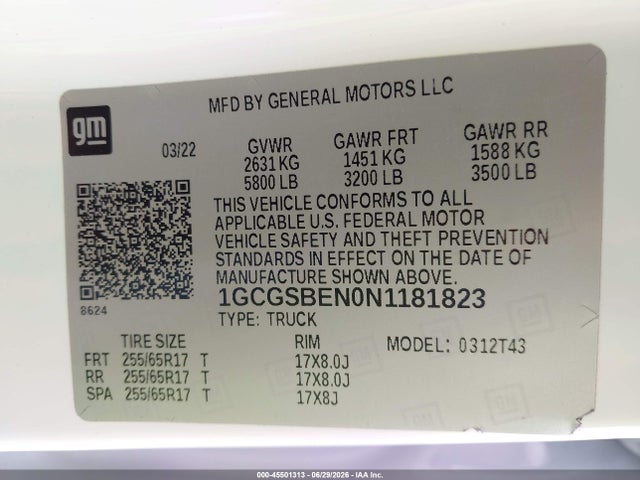 1GCGSBEN0N1181823 Chevrolet Colorado 2wd Long Box Wt