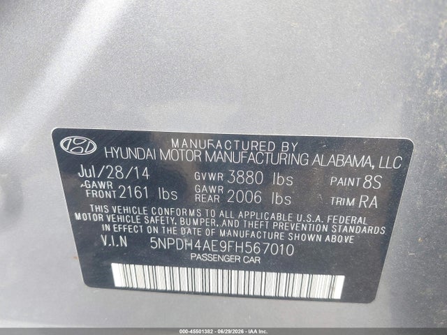 Aukcja sprzedaży 2015 Hyundai Elantra Se, vin: 5NPDH4AE9FH567010, numer aukcji: 45501382