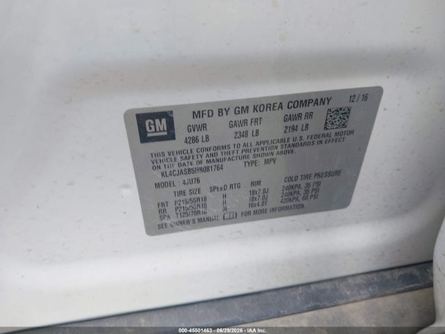 Aukcja sprzedaży 2017 Buick Encore Preferred, vin: KL4CJASB5HB081764, numer aukcji: 45501463