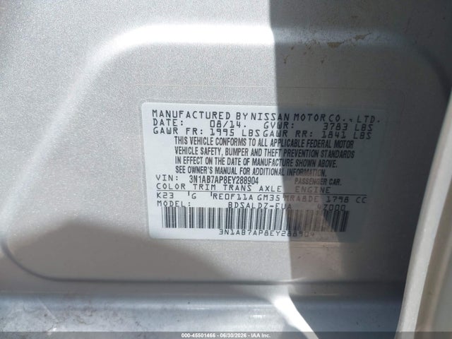 Aukcja sprzedaży 2014 Nissan Sentra Sv, vin: 3N1AB7AP8EY288904, numer aukcji: 45501466