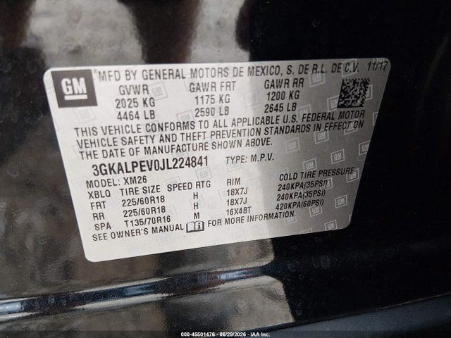 45501476 :رقم المزاد ، 3GKALPEV0JL224841 vin ، 2018 Gmc Terrain Slt مزاد بيع