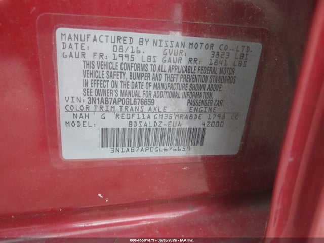 Nissan SENTRA SV 2016 3N1AB7AP0GL676659 Image 9