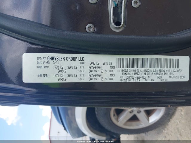 45501491 :رقم المزاد ، 1D7RV1CT4BS646157 vin ، 2011 Ram Ram 1500 Laramie مزاد بيع