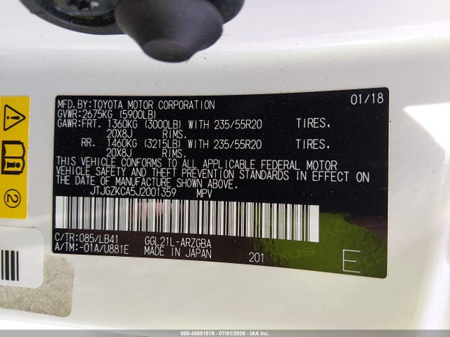Продаж на аукціоні авто 2018 Lexus Rx 350l Premium, vin: JTJGZKCA5J2001359, номер лоту: 45501519