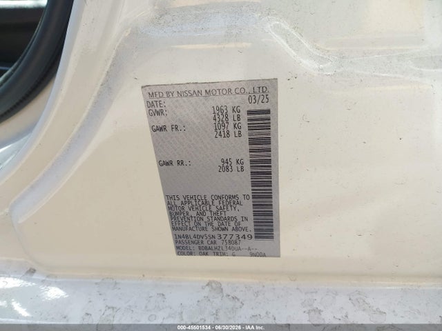 1N4BL4DV5SN377349 Nissan Altima Sv Fwd