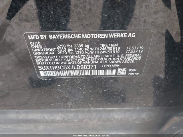 45501535 :رقم المزاد ، 5UXTR9C5XJLD88371 vin ، 2018 Bmw X3 Xdrive30i مزاد بيع