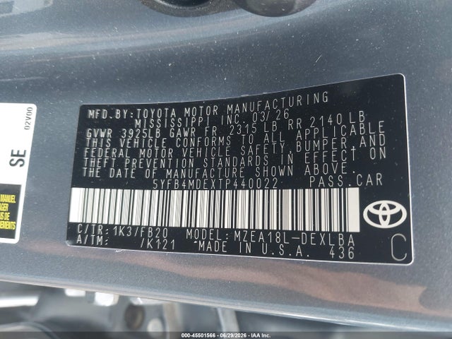 5YFB4MDEXTP440022 Toyota COROLLA LE